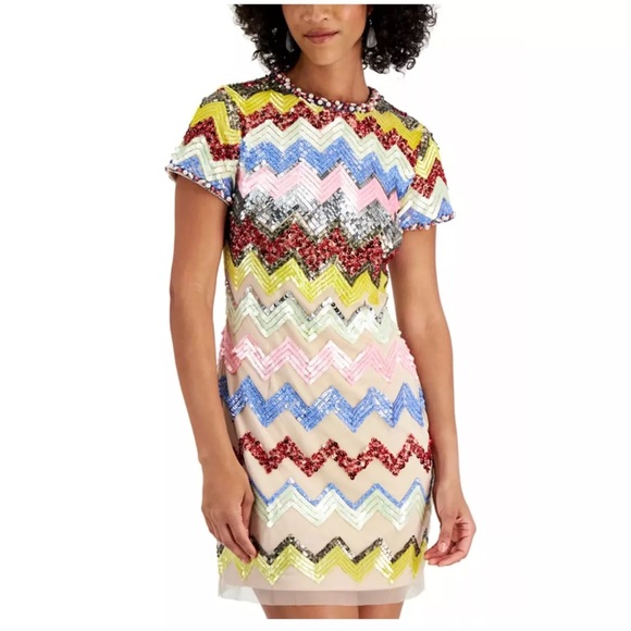 Aidan Mattox Multicolor Sequin Mini Dress - Picture 1 of 8